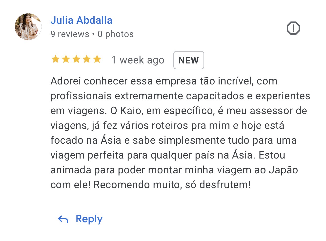 Avaliação no Google — Julia Abdalla
